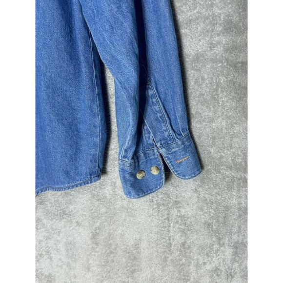 Vintage Bill Blass Denim Christmas Shirt XL Embroidered Snowflakes Polar Bear - Picture 6 of 8